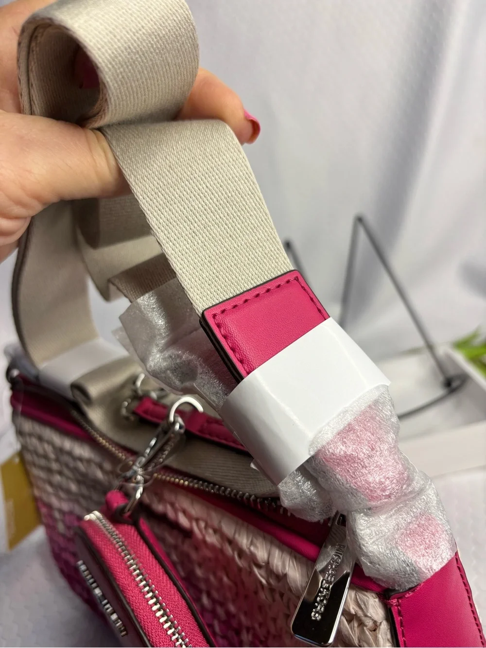 Michael Kors Pink Ombre Woven Crossbody Bag with Pink Leather Accents NWT - Picture 10 of 11